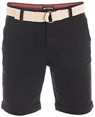 riverso Kurze Hosen Herren Sommer Chino Shorts mit Gürtel Regular Fit RIVHenry Bermuda Stretch, Größe:W 40, Farbe:Black