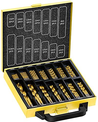 TOPEC 108 Pcs Drill Bit Set for Wood - Titanium Wood Drill Bits, High Speed Steel Drill Bit Kit Titanium Coated for Coppe, Glass, Plastic, Aluminum Alloy with Storage Case