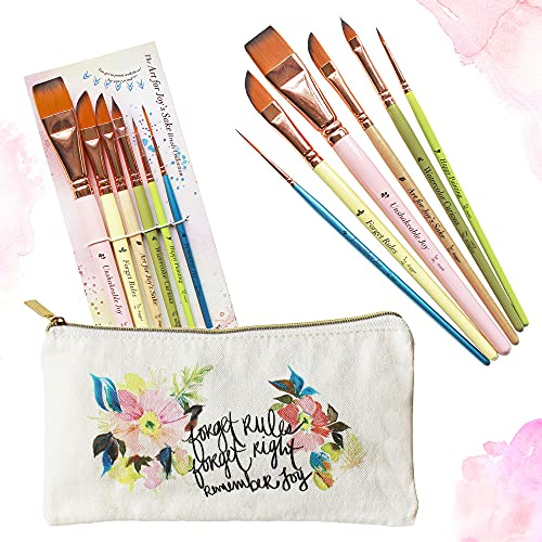 Lot de 6 pinceaux aquarelle de voyage pour artistes + pochette – Lot de 6 pinceaux pour débutants et professionnels – Pinceaux de peinture assortis avec pinceau de détail et pinceaux, poignard