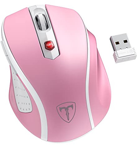 HOTWEEMS D-09 Souris sans fil USB sans fil pour ordinateur portable, poignées ergonomiques, 5 niveaux de luminosité 2400 DPI, batterie de 16 mois, portable pour PC, Mac, Chromebook (rose flamant rose)