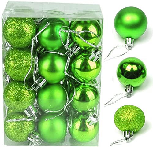 Weihnachtskugeln, 24Pcs 3CM Weihnachtskugel Kugeln Sortiert Anhänger Bruchsicheres Ornament Set Weihnachtsbaum Dekorationen Hängende Dekoration Partydekoration Anhänger (Apfelgrün)