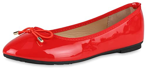 VAN HILL Damen Klassische Ballerinas Kunstleder Schuhe Flache Schleifen Freizeitschuhe Sommerschuhe Übergrößen 203974 Rot Lack 38
