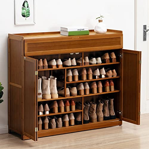 Bagewniner Zapatero de Bambú con 7 Niveles, Estantería Zapatero para hasta 40 Zapatos, 117x35x115cm, Organizador Almacenamiento de Zapatos Multiuso, para Entrada Pasillo Armario Sala de Estar