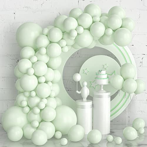 Ousuga Lot de 105 ballons verts pour arche de macarons, en latex pastel, différentes tailles 12,7 cm, 25,4 cm, 30,5 cm, 45,7 cm, ballons légers pour anniversaire, fête prénatale, décoration de fête de
