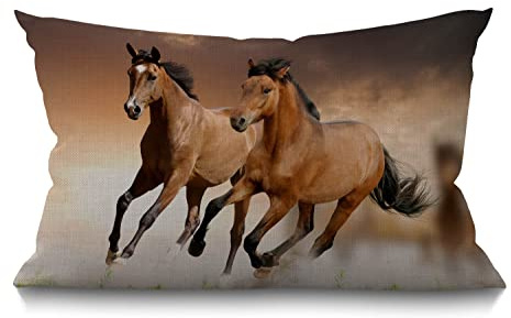 BGBDEIA 30cmx50cm Cushion Cover Rustic Farmhouse Decor Horse Pillowcases Cotton Linen Running Horses Throw Pillow Case Pillow Cover for Sofa Couch Bedroom,12 x 20 Inch