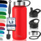 Milu Edelstahl Trinkflasche 500ml, 750ml, 1000ml (+3 Deckel) - Thermosflasche mit Strohhalm, Isolierte Wasserflasche, Auslaufsichere Isolierflasche doppelwandig, Kohlensäure geeignet (Rot, 1000ml)