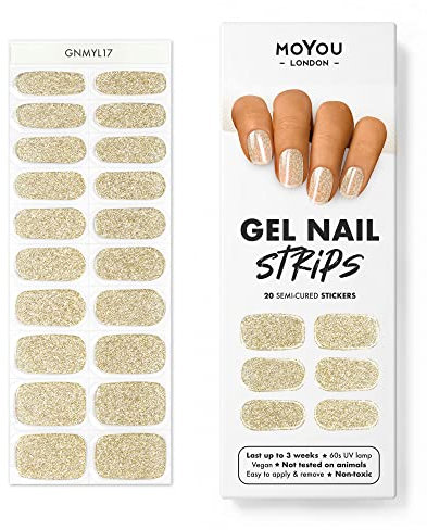 MOYOU LONDON Semi Cured Gel Nail Strips - 20 Pcs. Nail Wraps for Salon-Quality Manicure - Works with Any UV Lamp - Easy to Apply, Trim, & Remove Gel Stickers