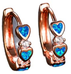 ZLING Cute Female Blue White Opal Stone Earrings Charm Small Heart Hoop Earrings Rose & Gold Silver Color Wedding Earrings For Women