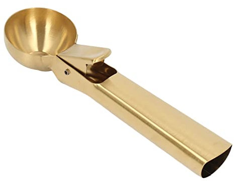 Metal Ice Cream Ball Spoon, Stainless Steel Multi Functional Stick Proof Ice Cream Scoop with Trigger for Fruit for Pepper(Gold)Coffee and tea supplies