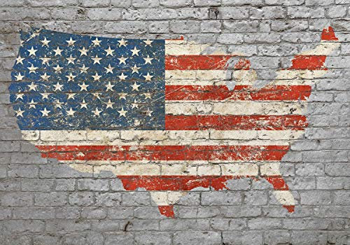 wandmotiv24 Fototapete Flagge Amerika Ziegelwand Landform, 300 x 210 cm - selbstklebende Vliestapete 150g, Wanddeko, Wandbild, Wandtapete, Steinwand USA Länderflagge Ziegel M5863