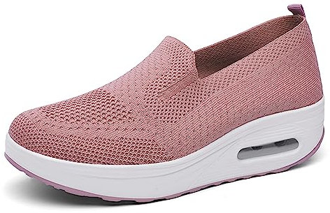 Hotcham Femmes Minceur Chaussures Taille 35-42eu Marche Baskets Plate-Forme Chaussures Poids Air Léger Engrener Elastic Sports en Yoga à Enfiler Pas Cher Trainers en Maille Plates Été Rose 2, EU36