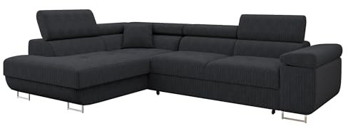 Mirjan24 Ecksofa Torezio Cord mit Bettkasten, Einstellbare Kopfstützen, Sofa mit Schlaffunktion, Eckcouch für Wohnzimmer, L-Form Couch mit Bettfunktion (Poso 135, Seite: Links)