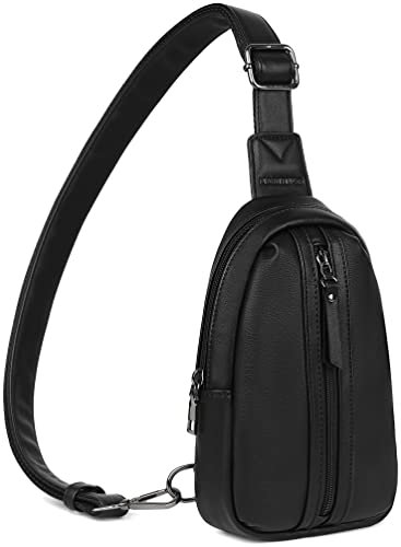 MASINTOR Kleine Schultertasche für Damen und Herren – Veganes Leder Crossbody Bauchtasche mit mehreren Fächern für den täglichen Gebrauch, Pure Black, 5.31 x 9.08 x 1.97, Sportlich