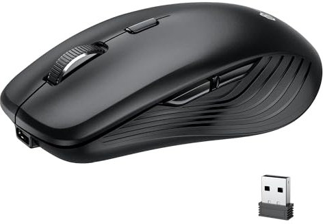 iClever Bluetooth Maus, Kabellos, Bluetooth und 2.4 GHz Verbindung via USB-Empfänger, wiederaufladbar, geräuschlos, für Windows, macOS, ChromeOS, kompatibel mit PC, Mac, Laptop, Tablets