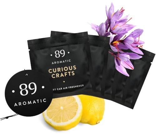 Aromatic • 89 • Luxus-Papier-Lufterfrischer 5er-Pack - Zitrone & Safran Duft, Hängende Duftkarten, Duftbaum für Auto und Haus, Geruchsentferner, bis zu 20 Tage frischer Premium-Duft