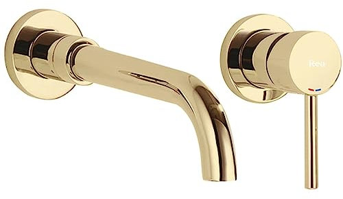 Rea ROBINET DE LAVABO ENCASTRÉ Lungo Gold + BOX Mitigeur Salle de Bain en Laiton Monocommande Chaude et Froide Réglable Robinet de Lavage à la Main (Or)