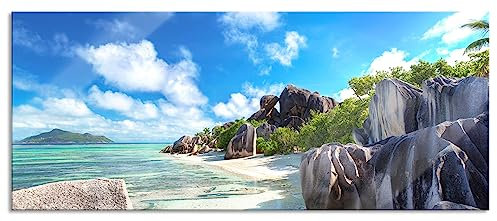 Pixxprint Glasbild Panorama, Wandbild aus Echtglas, Seychellen Strand, 100x40 cm, inkl. Aufhängung und Abstandshalter