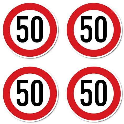 Aufkleber: ⌀ 100 mm, 4 Stück - StVO Verkehrszeichen Z-274 rot/weiß - maximale Geschwindigkeit/Höchstgeschwindigkeit - 50 km/h