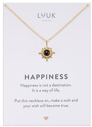 LUUK LIFESTYLE Collana con ciondolo Stella Polare I Sole in pietra nera, accessorio di moda discreto con catena regolabile, 50 cm, oro