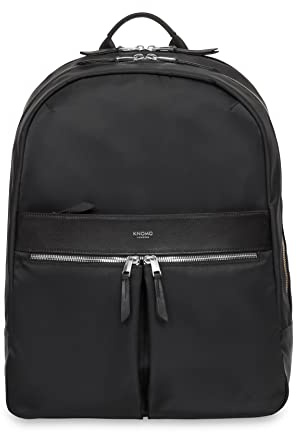 KNOMO Beaufort 15.6 Laptop Backpack for Women - Professional Water-Resistant Work Bag with Trolley Sleeve, Black/Silver