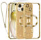Kokio Handykette für iPhone 15 Hülle mit Band, [Kompatibel mit MagSafe] Glitzer Magnetisch Handyhülle für iPhone 15 mit 2 Stück Schutzfolie Stoßfeste Silikon Schutzhülle, Gold