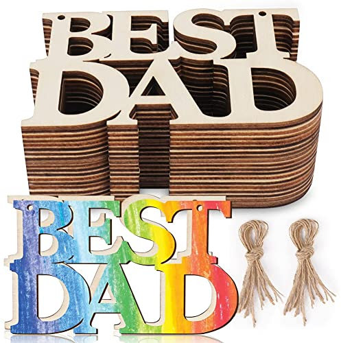 Seprendi 40 Stück Best Dad, unlackiertes , Basteln, für Papas, Geburtstagsparty, Dekorationen, Holzhandwerk, Geschenkanhänger mit Schnur für Vatertagsgeschenke