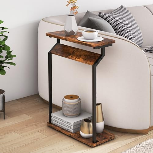 Livofloral Narrow Side Table for Small Spaces, End Table for Couch, Slim Couch Tray Tables, Skinny Thin End Tables for Living Room, Bedroom, Rustic Brown