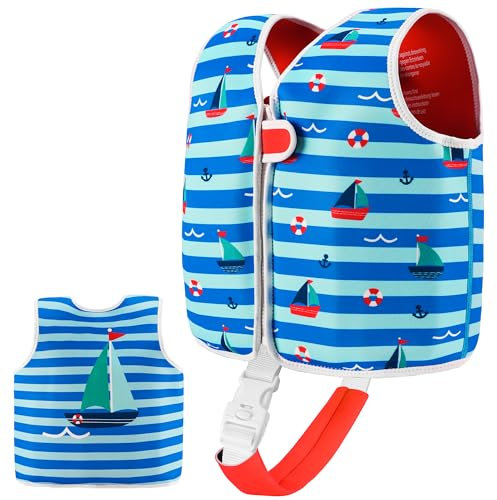Kinder Mädchen Junge Schwimmlernweste, Schwimmhilfe Schwimmen Jacket für Kleinkinder mit Einstellbare Sicherheits Straps Alter 1-6 (Stripe, 3-6)