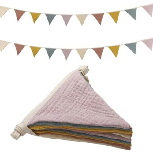 KMOCEPLY 2.6m Triangle Bunting Flags - Cotton Fabric Pennant Banner Kit, Washable Nursery Wall Decorations for Living Room (B)