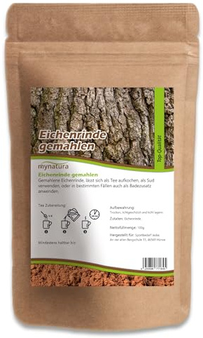 Mynatura Eichenrinde, gemahlen | Rinde gemahlen | Eichenpulver | Vegane Nahrungsergänzung | Pflanzenpulver | Im Beutel 500g