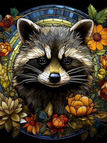 Gemartmall Diamond Painting Erwachsene Waschbär-Waschbär Diamant Painting, Tiere 5D Diamond Painting für Die Freizeit zu Hause und Als Dekoration (30x40 CM)