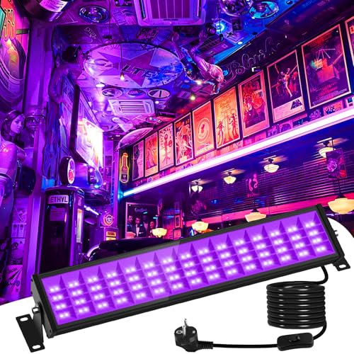 T-SUN 72W Schwarzlichtleiste, 120 LED Schwarzlicht mit Schalter, IP66 Wasserdicht Schwarzlichtlampe, 5.9FT Netzkabel, 400-405nm Wellenlänge UV Strahler für Neonfarbe, Halloween, Party Deko, Disco