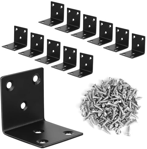 LALAGO 12pz Connettori Angolari in Acciaio Inox 50 x 50 x 50 mm, Staffe Angolari per Legno di L con 78 Viti, Supporti Angolo di Carico Pesante a 90° Nero per il Fissaggio e la Riparazione di Mobili