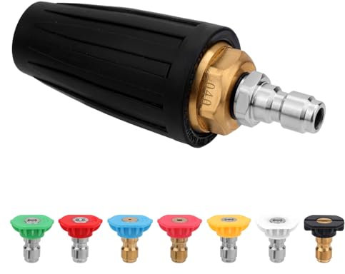 Pressure Washer Turbo Nozzle, with 7pcs Spray Nozzle Tips 4000PSI 4.0 GPM 1/4 Quick Connect 360° Rotating Power Washer Nozzles Set for Driveway Concrete Brick