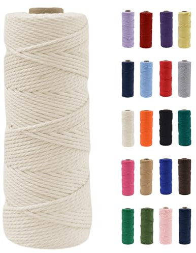 POPOYU Cordon en coton naturel pour macramé - 2 mm - 100 m - Sans produits chimiques - Pour loisirs créatifs, macramé, emballage cadeau, décoration de Noël et de mariage - Blanc cassé