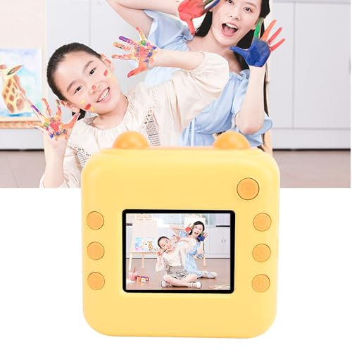 Kinderkamera, 48 MP 1080P Sofortdruck-Digitalkamera, Digitale Selfie-Kamera mit 2,4-Zoll-IPS-Bildschirm, Sofortbildkamera oder Geburtstag, Weihnachten, Urlaub (Yellow)