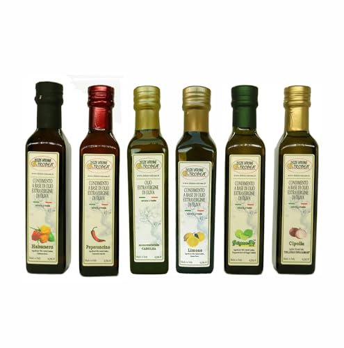 3 Olio Extravergine di Oliva Aromatizzato- Peperoncino, Habanero, Cipolla, Bergamotto, Limone e EVO - Olio EVO pregiato – Made in Italy 100% - Gourmet - Botiglia 250ml - Delizie Vaticane di Tropea