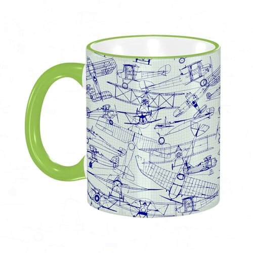 KDWJS Mug porcelaine fine Mug Tasses de 11 oz 330ml pour collègue,amis,frères et soeurs imprimer Tasse de café exquis CadeauAvion, Dessins d'avions anciens, Classique daté, Style vintage