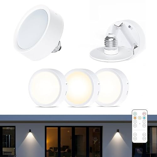 Petyoung 2 Pack E26/ E27 Base LED Light Bulb with Remote Control Timer and 3 Color Temperatures, Dimmable Battery Powered Light Bulbs for Non Hardwired Lamps, Wall Sconce, Home