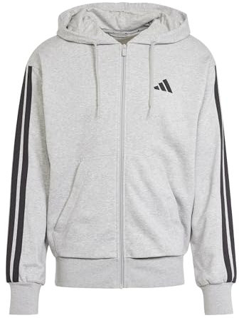 adidas Men's Essentials 3-Streifen French Terry Kapuzenjacke Medium Grey Heather/Black 3XL