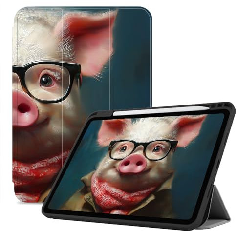 Hülle Für Ipad 9./8./7. Generation (10,2 Zoll, Modell 2021/2020/2019), Stoßfester, Automatischem Aufwachen/Schlafen, Hülle Für Ipad 7/8/9, Schwein Mit Brille