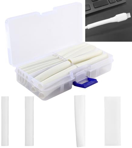 20 Pcs Tubo Termorretráctil para Cables Blanco, Coeficiente de Termorretracción 3:1, Tamaños 6/8/10/12 mm, para Reparación y Protección de Cables de Teléfonos y Auriculares