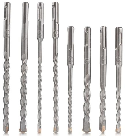 HTTYHT SDS Plus Bohrer Set 8 Stück, Steinbohrer Betonbohrer Set Profi - Ø 6, 8, 10, 12 mm (150, 200 mm Lang) Bohrer Set für Beton Stein Holz Ziegel Fliesen Wandbohrer Bohrersatz Bohrhammer Zubehör