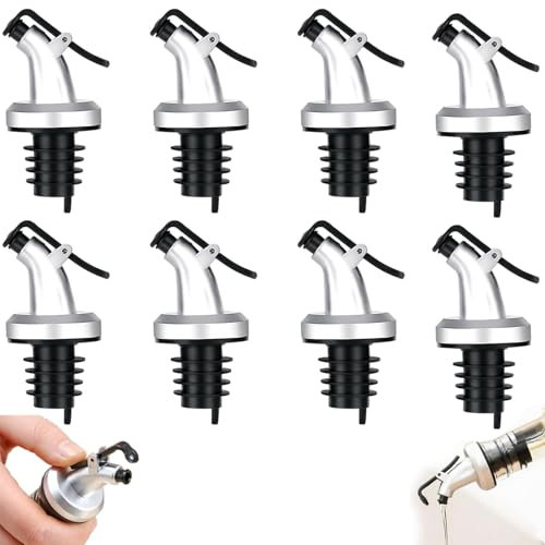 8 Pcs Liquor Pourer, Bottle Pourers for Spirits, Oil Pourer Bottle Speed Pourers, Olive Oil Spouts Liquor Spirit Drinks Pourers Leakproof Bottle Stopper Dispenser with Dust Caps, Oil Bottle Dispenser