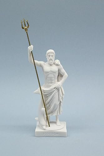 Griechische Poseidon-Statue mit goldenem Dreizack, weißes Alabaster-Finish, 15 cm