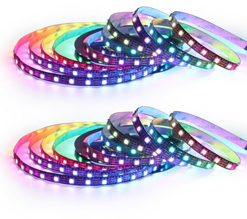 HJHX-SHIYE 2-Pack Ws2812b Led Strip, 5m 300LEDs Ws2812 Individually Addressable Lights for DIY Lighting Projects, Magic Color IP30 Flexible Rope Lights for Indoor Home Decorations