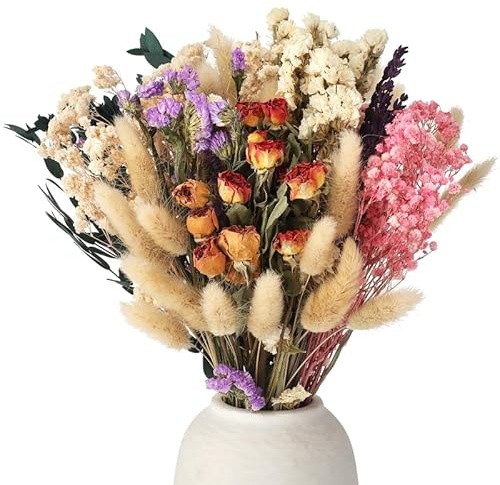 saerryor 51 Pcs Natural Dried Flowers,8 Kinds of Dried Flowers Set for Vase | Dried Flowers Decoration for Flower Arrangement Wedding Decor Party DIY Bouquet Home