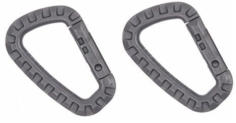 2er Set Kunststoff Karabiner D-Form – Leicht & robust | Molle Karabinerhaken für Rucksack, Camping, Wandern, Outdoor | 8,5 cm | Bis 12 kg belastbar | Nicht zum Klettern (grau)