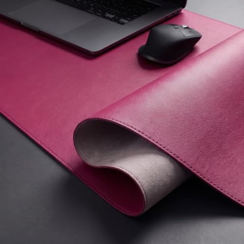 Midori Schreibtischunterlage, 60 x 35 cm PU-Leder Tischunterlage in Pink Purpur mit Randnähten | Mauspad mit rutschfester Kunstwildleder Unterseite