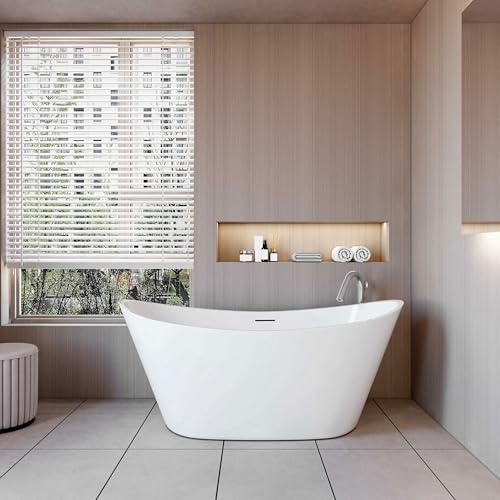 AICA Bañera exenta de acrílico lujosa y duradera - 1500x720x650mm - estilo ovalado - color blanco - incluye manguera + desagüe